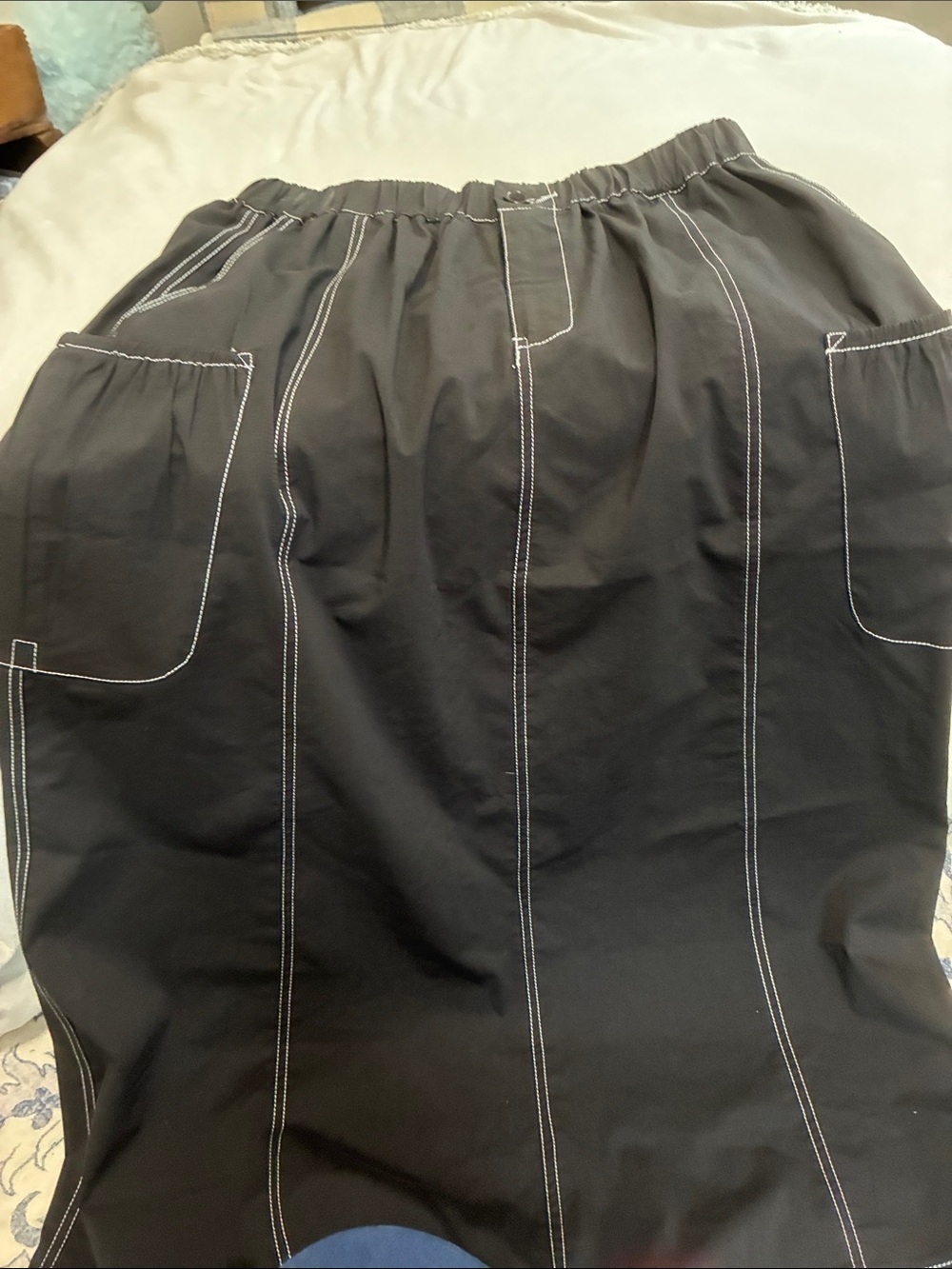 Black Midi Skirt with White Contrast Stitching